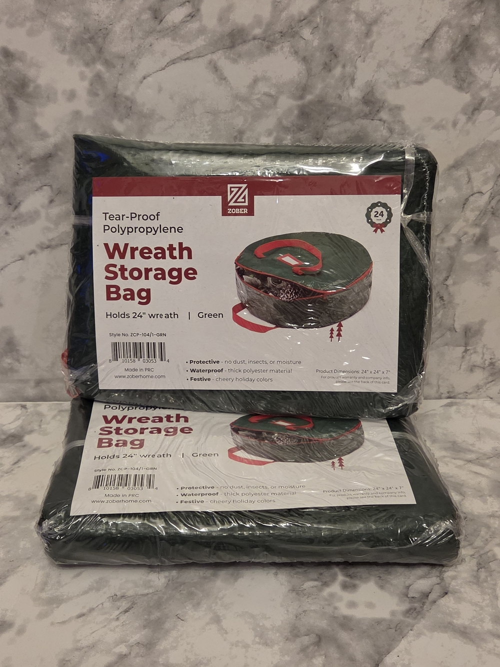 Green Tear-Resistant Wreath Storage Bag with Handles 2 Pack